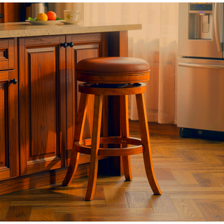 Sunvega 30 Inch Bar Stool with Beige Fabric Seat and Cherry Finish