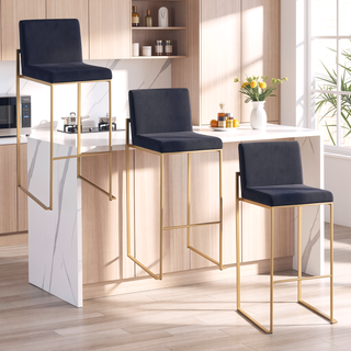 Sunvega Contemporary High Back Barstool Set of 3 with Velvet Upholstery