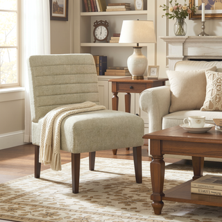 Sunvega Modern Beige Accent Chair with Tufted Upholstery and Wood Legs