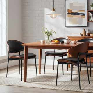 Sunvega Italian Mid-Century Modern Dining Chairs Set of 2 with PU Leather Seating