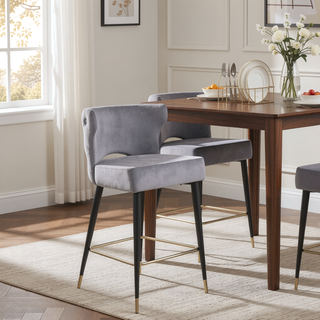 Sunvega Contemporary Velvet Upholstered Counter Height Stool with Gold Tipped Legs