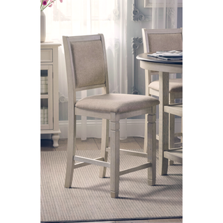 Sunvega Antique White Finish Wooden Counter Height Chairs with Textured Fabric Upholstery