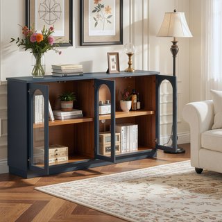 Sunvega Arched Glass Door Storage Buffet Cabinet with Adjustable Shelves for Kitchen Dining Room