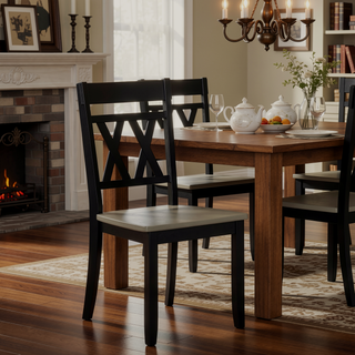 Sunvega Modern Farmhouse Round Dining Table with Greywash and Antique White Finish