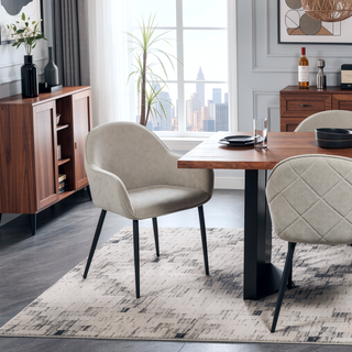 Sunvega Gresham Charcoal Upholstered Dining Arm Chair with Diamond Pattern