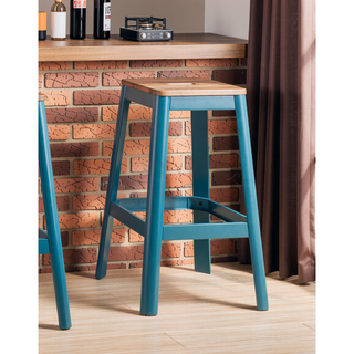 Sunvega Teal Finish Casual Look Bar Stool with Square Wooden Seat and Metal Frame