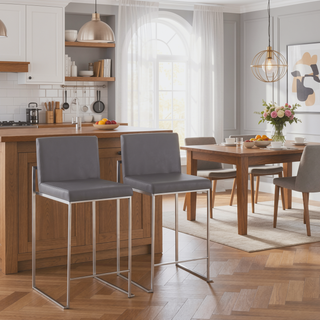 Sunvega Contemporary High Back Counter Stool with Padded Seat and Backrest in Grey