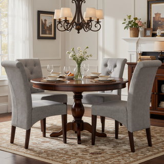 Sunvega Dove Grey Linen Look Fabric Upholstered Dining Chairs Set of 2