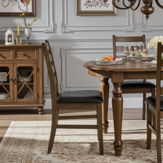 Sunvega Walnut Finish Round Drop Leaf Dining Table for Small Kitchen