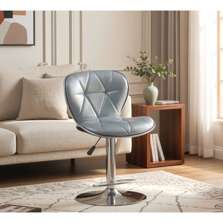 Sunvega Silver Faux Leather Adjustable Stool Set of 2 with Tufted Seats and Chrome Base