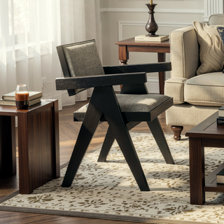 Sunvega Contemporary Black Dining Chairs with Light Gray Upholstered Padded Seat Cushions