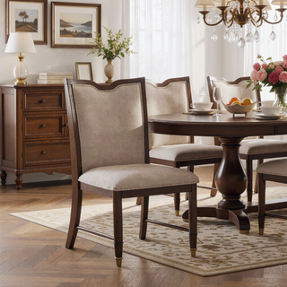 Sunvega 2pc Dark Cherry Finish Side Chair with Gold Capped Legs and Upholstered Seat