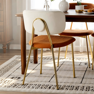 Sunvega Gold Metal Frame and Cream Velvet Upholstered Bouton Chair Set of 2