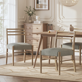 Sunvega Farmhouse Style Dining Chairs Set of 2 with Upholstered Seating and Ladder Back