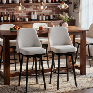 Sunvega 360 Swivel Bar Stools Set of 2 with Upholstered Cream White Seat and Footrest