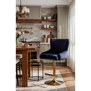 Sunvega Velvet Bar Chair Stool with Diamond Lattice Back and Golden Lion Head Pull Ring
