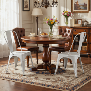 Sunvega High Gloss White Metal Dining Chairs Set of 2 with 18 Inch Seat Height