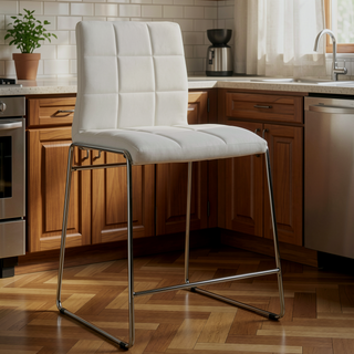 Sunvega Contemporary Black Leatherette High Chairs with Chrome Legs Set of 2
