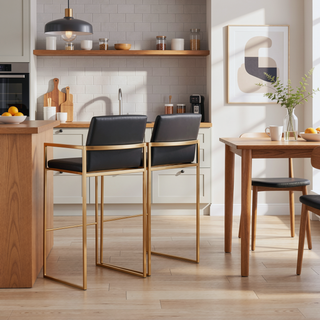 Sunvega Contemporary High Back Barstool with Padded Seat and Backrest in Black Faux Leather