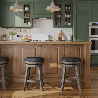 Sunvega 24 Inch Counter Stool with Beige Fabric Seat and Cherry Finish