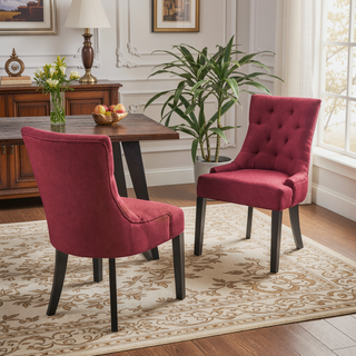 Sunvega Contemporary Upholstered Dining Chairs with Tufted Diamond Stitch and Wood Legs