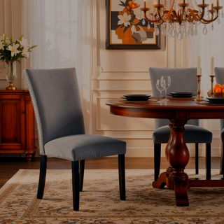 Sunvega Modern Dining Side Chairs with Padded Gray Flannelette Seats and Black Wood Legs