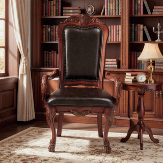 Sunvega Brown and Cherry Oak Arm Chair with Nailhead Trim and Wooden Claw Leg