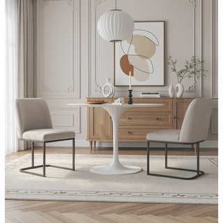 Sunvega Modern Upholstered Faux Leather Dining Chair with Black Metal Base