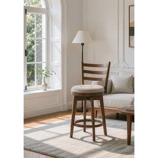 Sunvega Walnut Ladder Back Swivel Chair with Upholstered Seat and Foot Rest