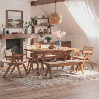 Sunvega Beige and Natural Rattan Arm Chair Set of 2 with Wood Legs