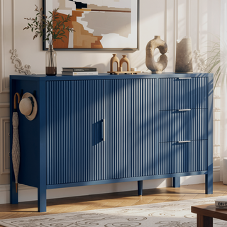 Sunvega Modern Wave-Pattern Sideboard with 3 Drawers and Hooks for Living Room