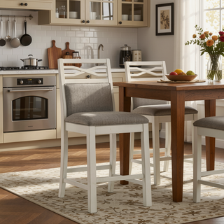 Sunvega Casual Country Style Counter Height Chairs Set of 2 with Gray Wood Frame