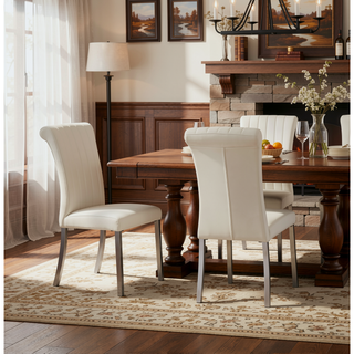 Sunvega Contemporary Gold and White Channel Tufted Back Dining Chair with O-Shaped Legs