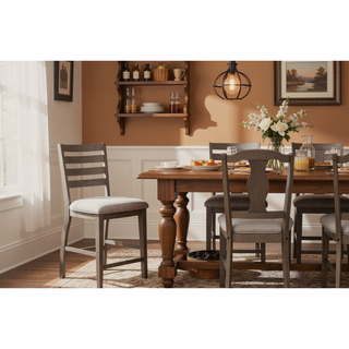 Sunvega Rustic Gray Upholstered Polyester Fabric Ladderback Counter Stool Set