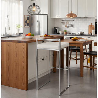 Sunvega Contemporary Stackable Barstool with White Faux Leather and Stainless Steel Frame