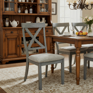 Sunvega Contemporary Gray Upholstered Dining Chairs with Cushioned Seats and Slatted Back