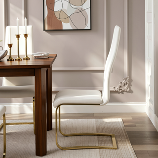 Sunvega White and Gold Upholstered Dining Side Chair with Softly Padded High Back