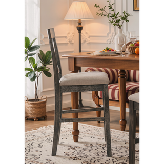 Sunvega Martha II Tan Linen Weathered Gray Finish Counter Height Chair Set of 2