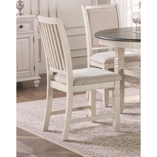 Sunvega Antique White Finish Wooden Side Chairs with Beige Textured Fabric