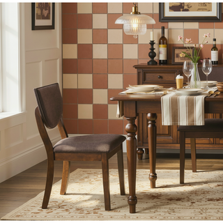 Sunvega Set of 2 Transitional Side Chairs with Walnut Finish and Dark Chocolate Fabric