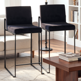 Sunvega Fuji Contemporary High Back Counter Stool with Black Steel Frame and Velvet Upholstery