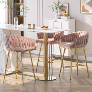 Sunvega Lambswool Fabric Counter Height Bar Stools Set of 2 with Wave Back