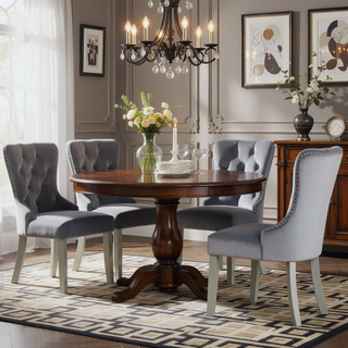 Sunvega Glam Style Wingback Dining Chairs with Upholstered Seat and Crystal-like Acrylic Buttons