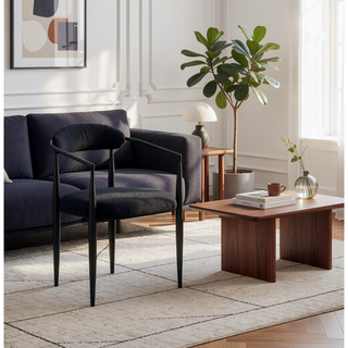 Sunvega Modern Upholstered Dining Chairs with Boucle Backrest and Black Metal Legs Set of 2