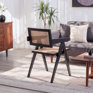 Sunvega Modern Natural Cane Armchair with Square Backrest for Dining Room