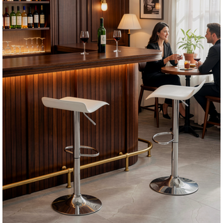 Sunvega Contemporary Chrome Air Lift Adjustable Swivel Stools with White Seat