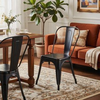 Sunvega Set of 4 Sanded Matte Black Industrial Metal Dining Chairs with 18 Inch Seat Height