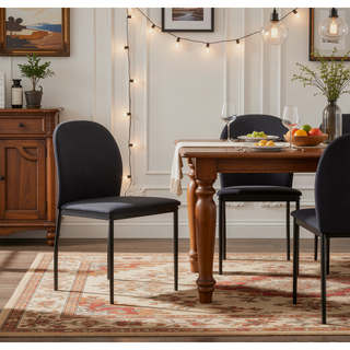 Sunvega Modern Contemporary Black Synthetic Leather Upholstered Side Chairs with Metal Legs