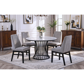 Sunvega Modern Upholstered Side Chairs with Light Gray Textured Fabric and Black Finish
