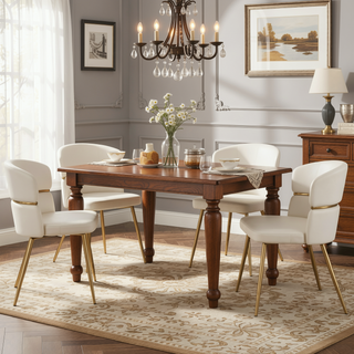 Sunvega Gold Metal and White Faux Leather Cinch Dining Chair Set of 2